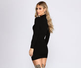 Ribbed Knit Mock Neck Mini Dresses